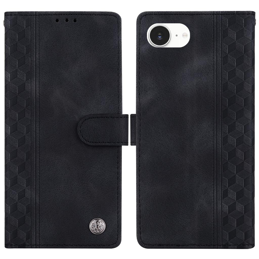 For iPhone 16e Leather Case Imprinted Checkered Pattern Wallet Stand Flip Phone Cover