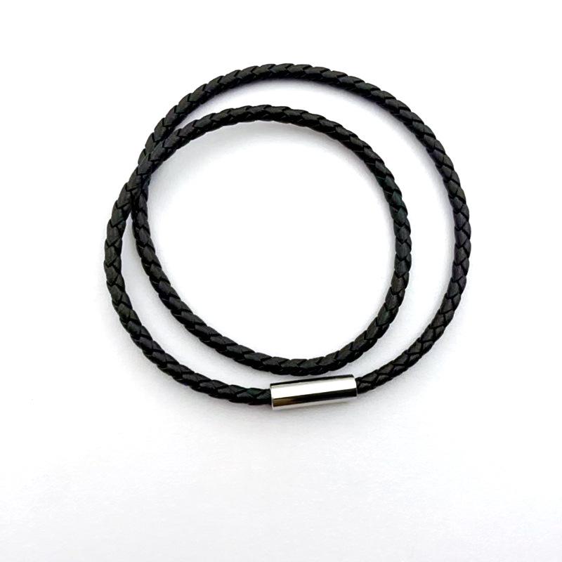 Customizable Birth Year Leather Rope Bracelet with Logo, Handmade Woven Double-Circle Design, Engraved Magnetic Buckle.