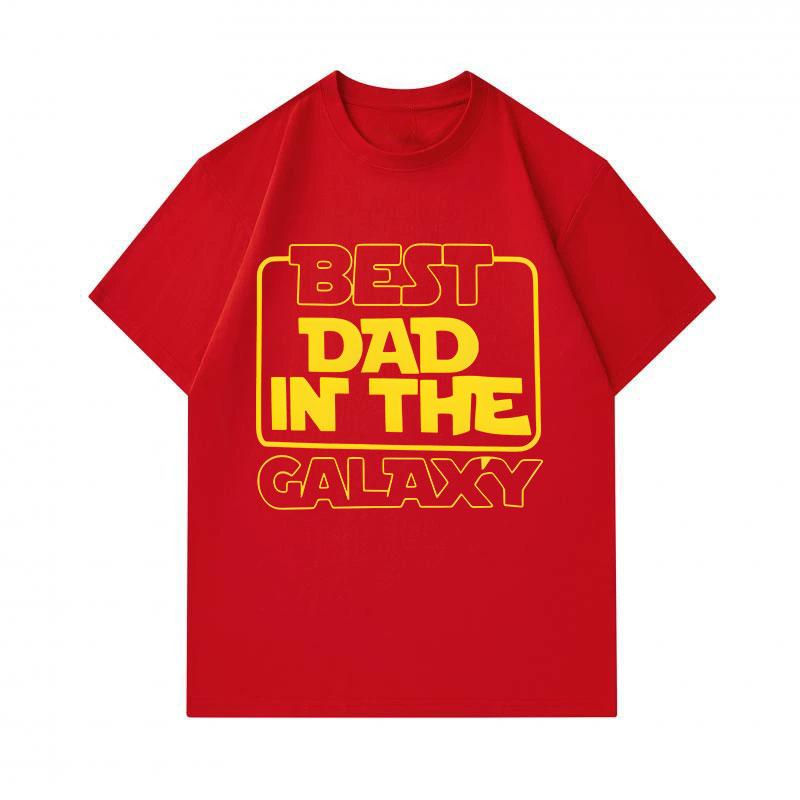 Men's 100% Cotton Short Sleeve Crew Neck T-Shirt, Best Dad In The Galaxy Print Casual Comfortable Tee Gift For Father Family Daily Wear Top