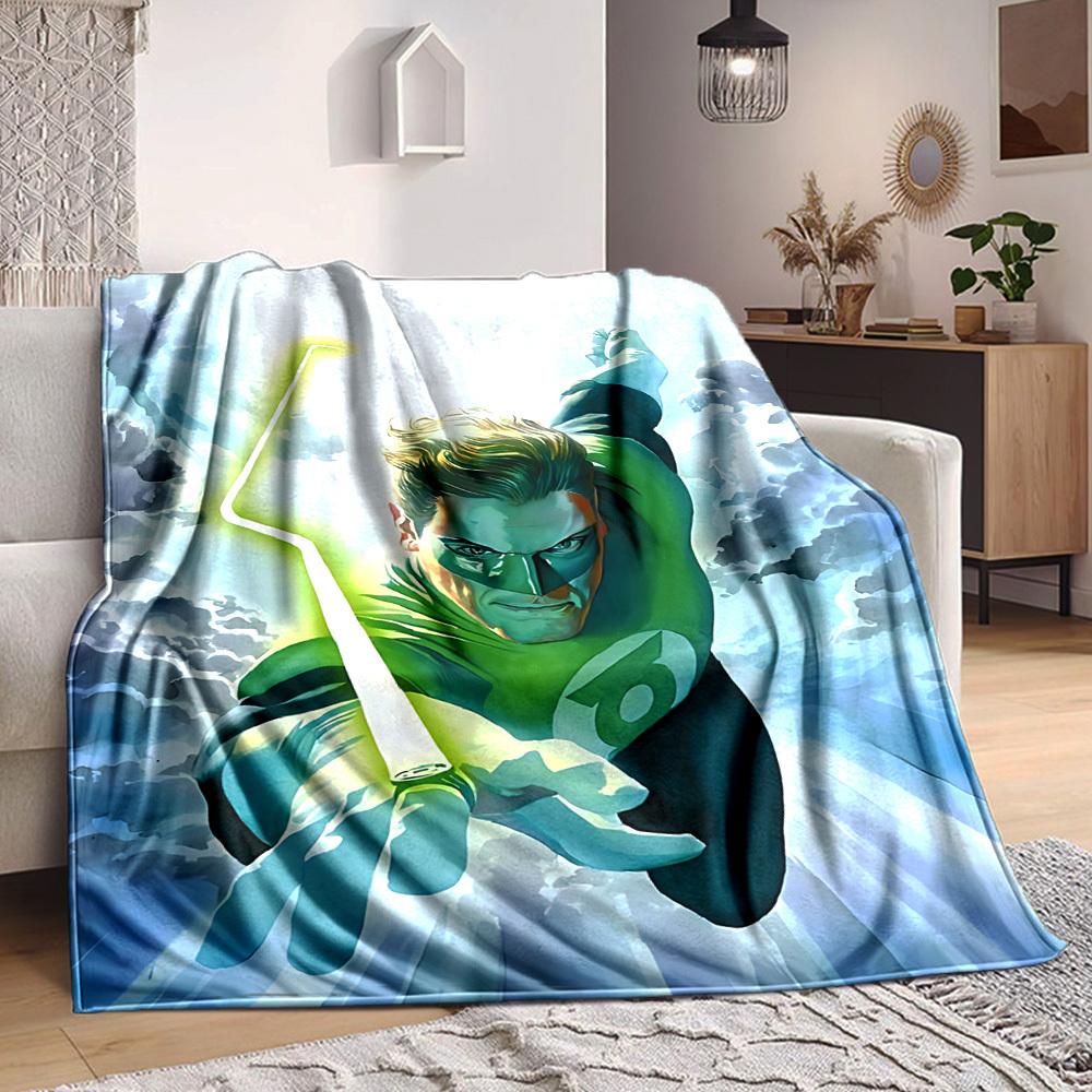 1pc Green Lantern Blanket Lightweight Flannel Throw For Sofa, Bed, Travel, Livingroom, Office, Couch, Chair, And Bed