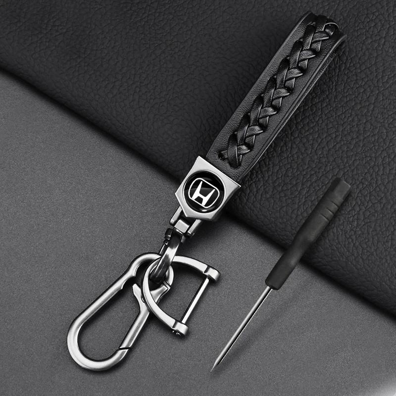 2025 Car New Honda Car Badge Keychain Metal+Braided Leather Key Ring Key Chain Styling For Honda CB500 Cb650r Forza 125 Hrv VTEC