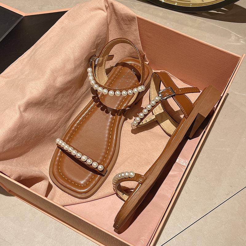

Flat-soled sandals female 2025 new summer French fairy style with skirt low heel with beautiful sandals 40 коричневый