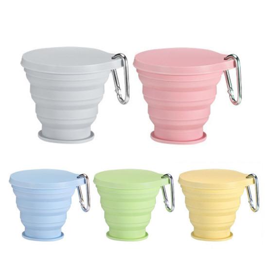 Silicone Folding Water Cup with Carabiner Handle 180ml Portable Travel Washing Cup