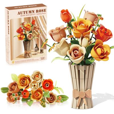 Non-Toxic 868Pcs Rose Bouquet Building Blocks Eternal Flower Vase Model Bricks Home Decoration Ornaments Children Romantic Gift Kids Diy Toys