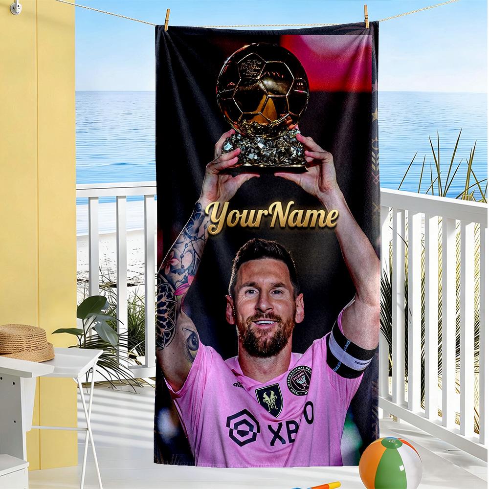 Messi Customized Name Beach Towel Quick-Dry Soft Microfiber Ideal for Travel Outdoor Swim Pool Yoga Surf Camping Hiking Gym Gift Holiday