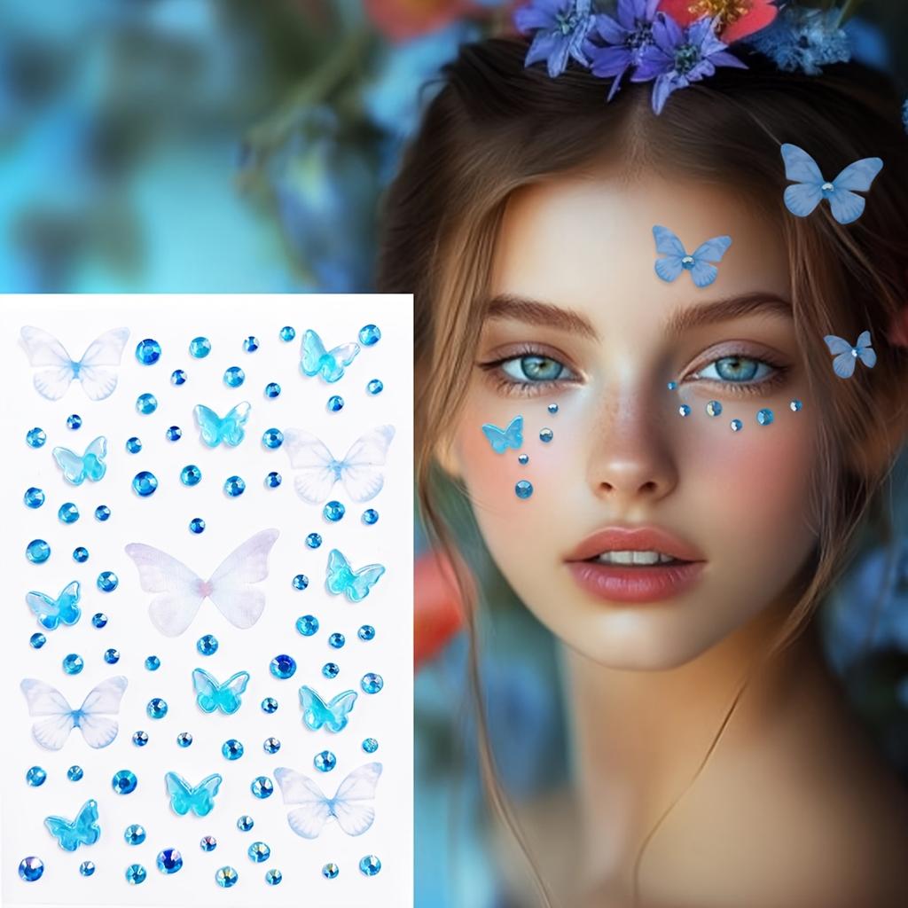 Samoprzylepna dekoracja twarzy 3D, wielokolorowe brokatowe akcesoria do dekoracji twarzy, prostokątna brokatowa biżuteria, dekoracja twarzy DIY