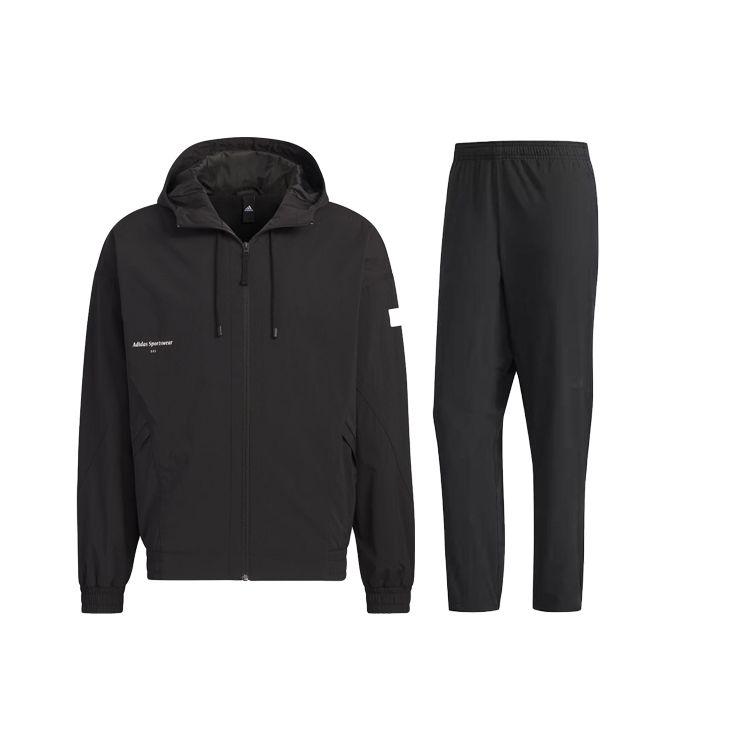 

Adidas Куртка с капюшоном и логотипом, однотонные кружевные дышащие трикотажные спортивные брюки, спортивный комплект для отдыха, мужской спортивный комплект, черный IP4980+HF8984 XXL