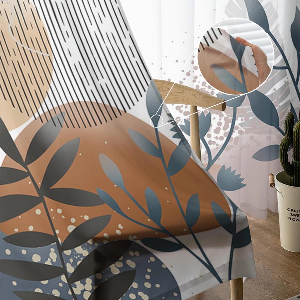 Boho abstrakte Blätter Pflanzen Tüll Vorhänge für Wohnzimmer schiere Vorhang für Schlafzimmer Küche Jalousien Voile Vorhänge