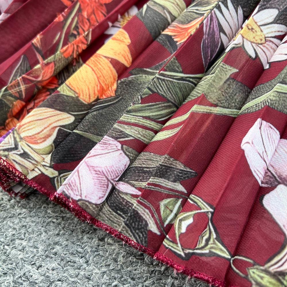 Hochwertiges bedrucktes Kleid für Damen Frühling Herbst A Schlank machende Taille und elegantes plissiertes langes Damenkleid