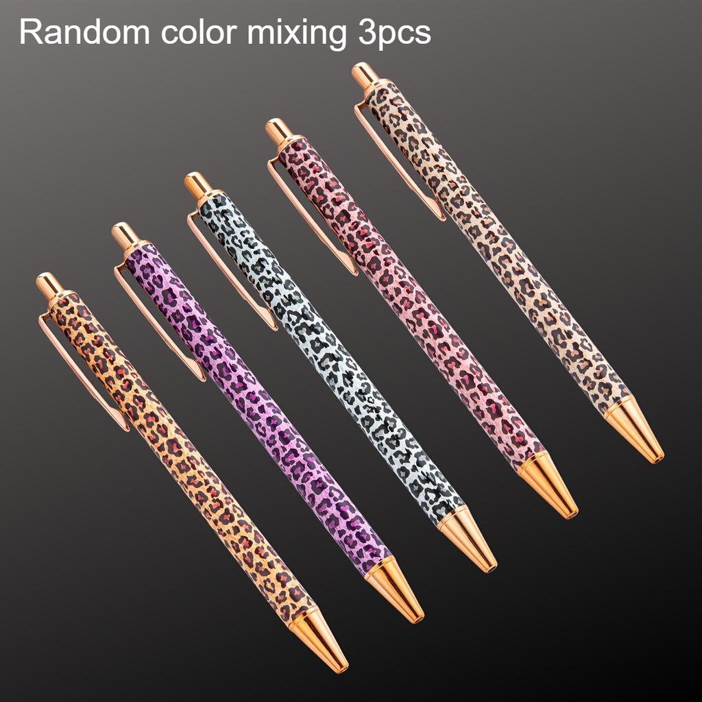 3pcs Trendy Leopard Pattern Pens - Press-on Mechanism with Vibrant Flower Film,Cute Pens Bulk, School Supplies, Creative Writing