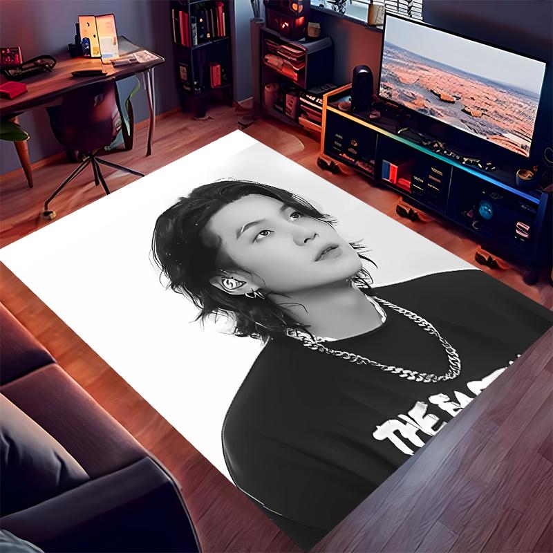 1pc Min Yoongi Print Area Rug - Soft,Washable Non-Slip Indoor Mat for Office Chairs,Living Room,Home Office Decorative Rug