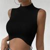 Ladies Fashion Round Neck Solid Color Sleeveless Top