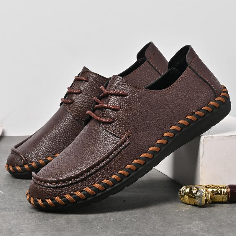 Summer High-quality Men Casual Shoes Leather Outdoor Walking Lace-up Sneakers Fashion Male Leisure Vacation Soft Driving Shoes