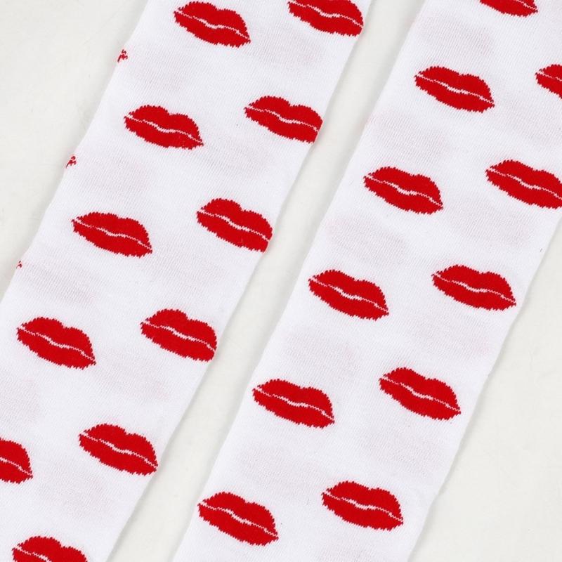 Valentines Day Over Knee Long Socks Cute Bowknots Lip Heart Pattern Thigh High Stockings for Women Parties Casual Wear