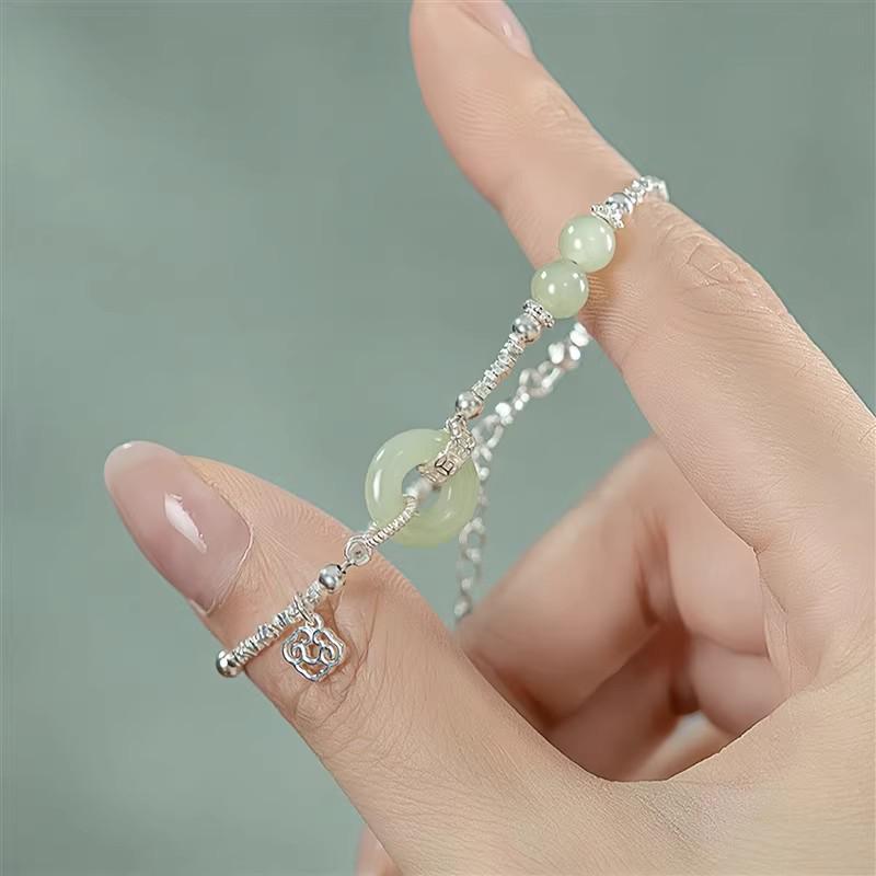 Silver Crushed Wealth Jade Peace Buckle Bracelet - Women's 2025 Edition Bangle, Qixi Festival Gift for Girlfriend