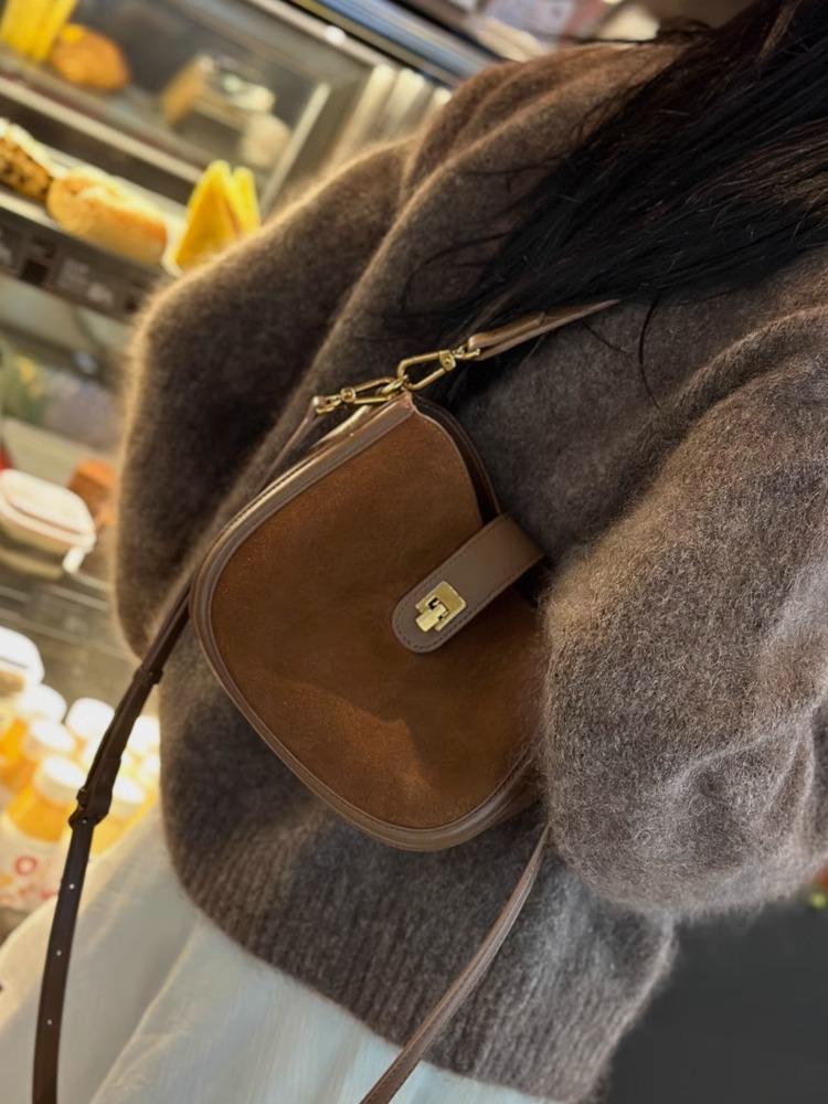 2025 Retro Fashion Genuine Leather Women's Frosted Cowhide Shoulder Crossbody Saddle Bag