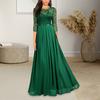 Bridesmaid Dress for Women Lace Patchwork Formal Gowns Crew Neck Chiffon Long Dress Wedding Guest Dress