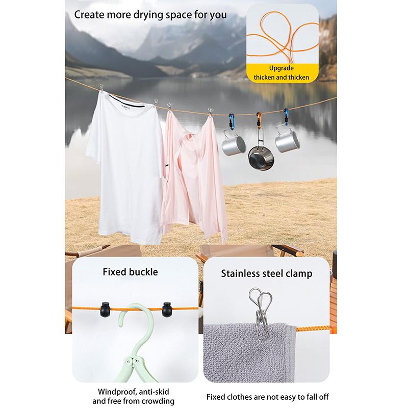 Portable Travel Clothesline Cord, Adjustable 33Ft Camping Clothes Line, Laundry Drying Rope For Hotel Trip