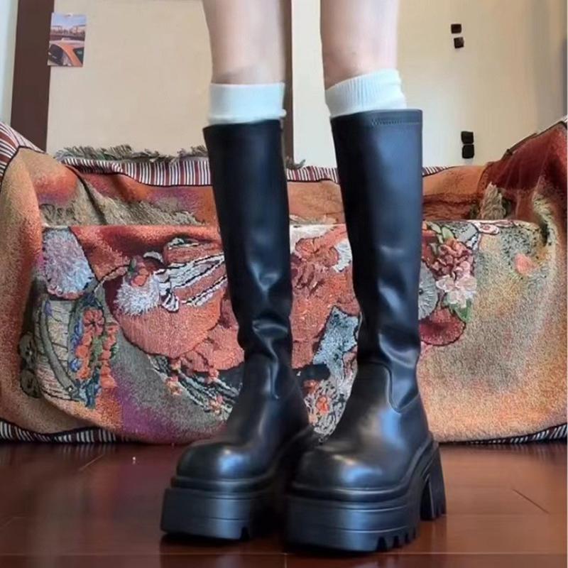 Platform Thick Bottom Women High Boot Fashion Slip On Shoes Autumn Winter Height Increase Women's Knight Booties