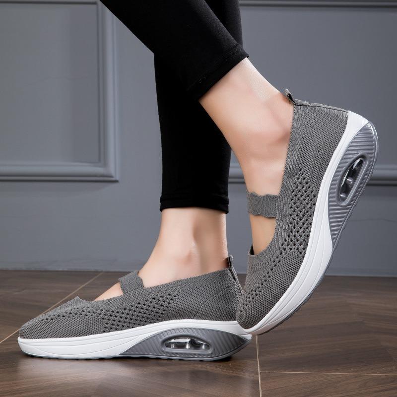 Neue atmungsaktive Damen-Freizeitschuhe aus Fliegenstrick-Mesh für Frühling und Sommer, Keilabsatz-Plateau-Luftkissenschuhe, Damenschuhe in Übergröße, Einzelne Schuhe