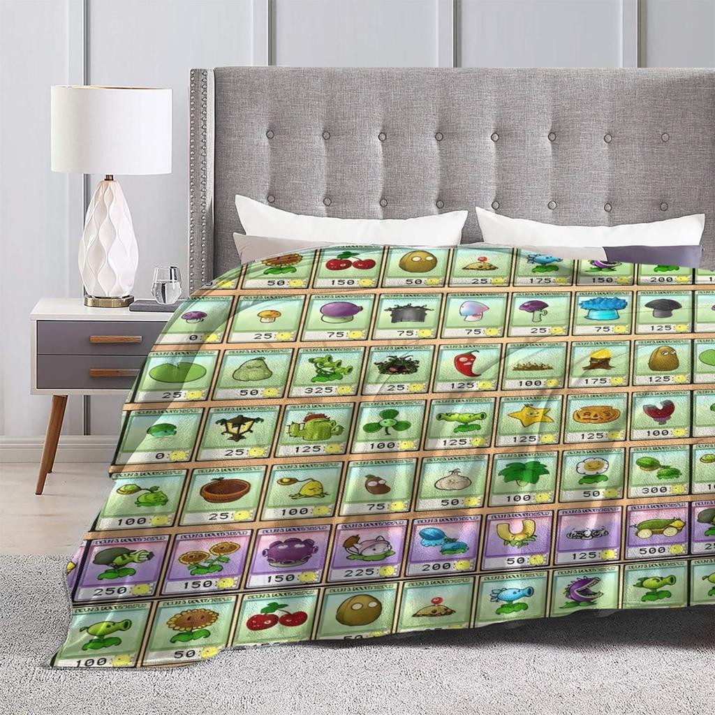 Game P-Plants-vs-Zombie Printed Warm Blanket Picnic Plush Throw Blanket Graphic Couch Chair Flannel Bedspread Sofa Bed Cover