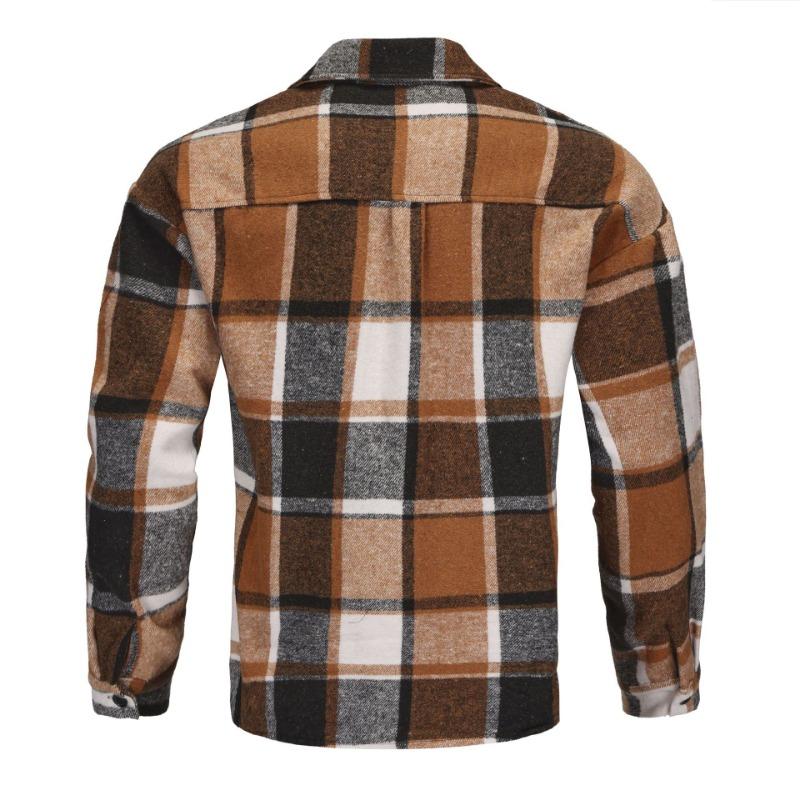 Spring and Autumn New Style Elegant Lapel Checkered Men's Shirt Retro Brushed Casual Long Sleeve Jacket