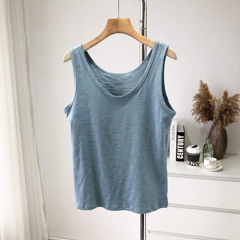 Bamboo Cotton Women's U-Neck Tank Top: 2024 Loose-Fit, Underarm Coverage, Pure Cotton Summer Wear