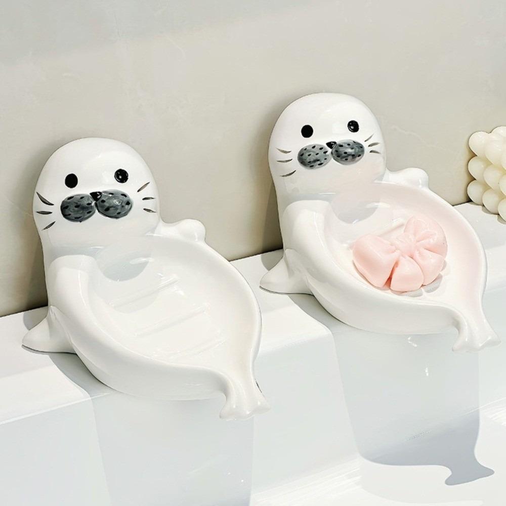 Cute Sea Lion Soap Dish Soap Box Bathroom Decor Organizer Self Draining Soap Holder Kitchen