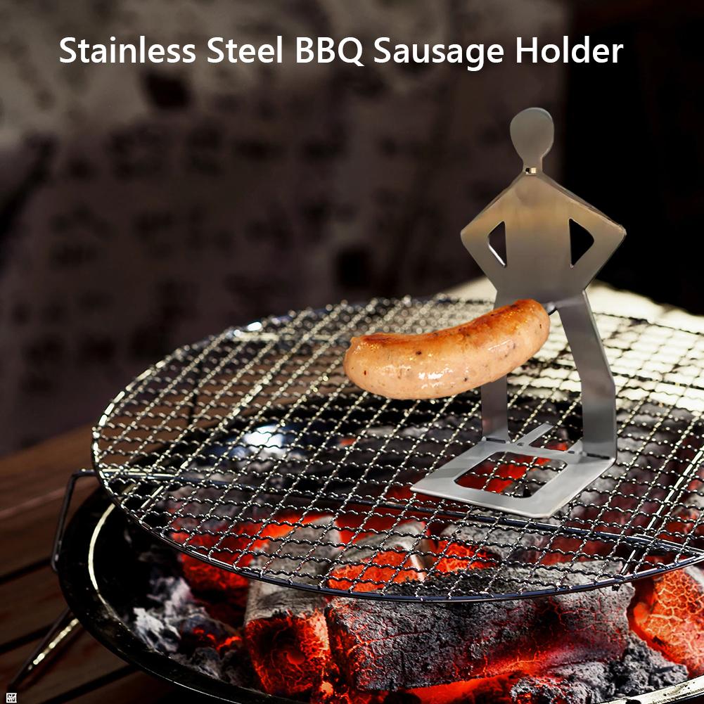 Kreativní držák na rošt na BBQ Horkýdogový držák Nerezová ocel Přenosný držák na klobásy Stojící muž Stojan na klobásy Pro kempování Piknik