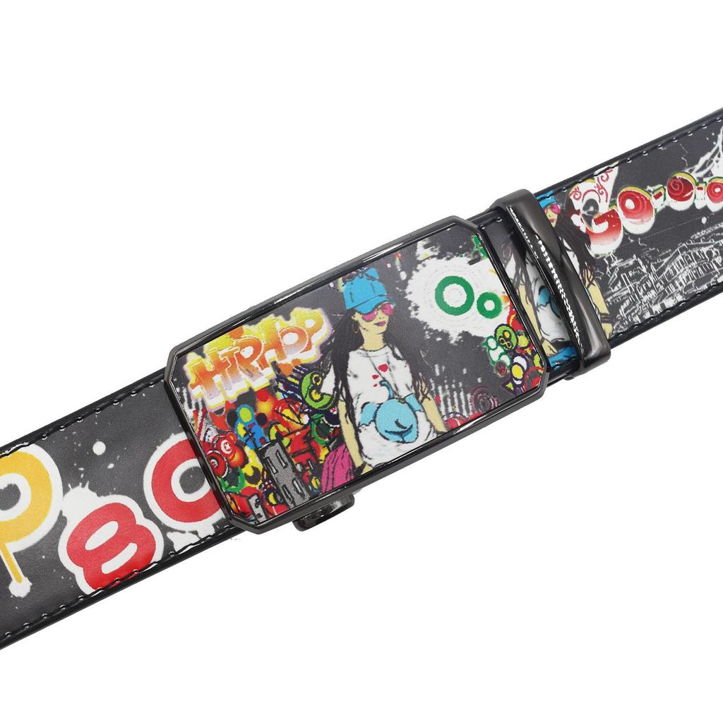 Originaler Lässiger Ledergürtel mit Graffiti-Print - Y2K-Stil, Vielseitiges Europäisch-Amerikanisches Design