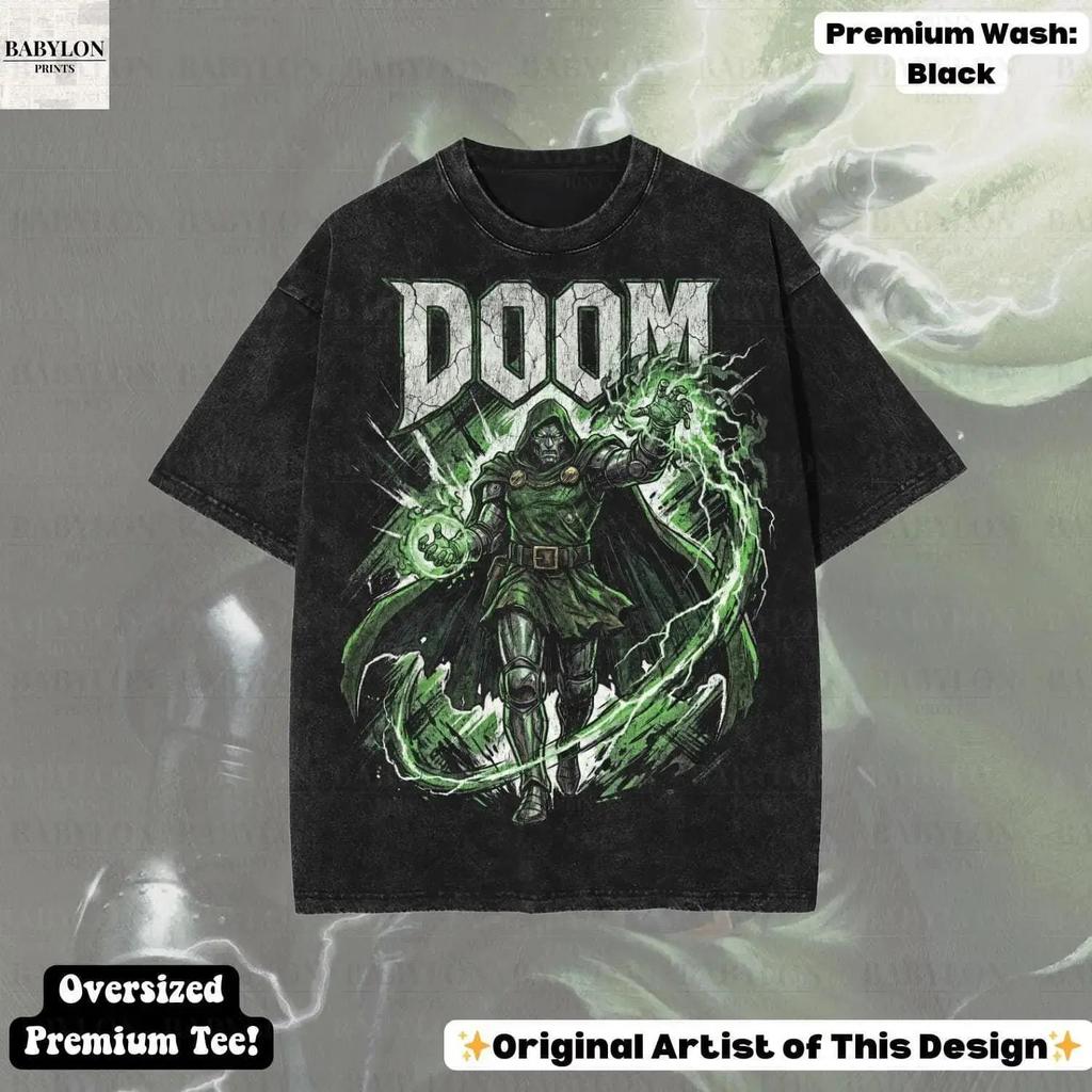Unisex Doctor Doom Retro Comic‑Villain Y2K Grunge Heavyweight Cotton Graphic T‑S