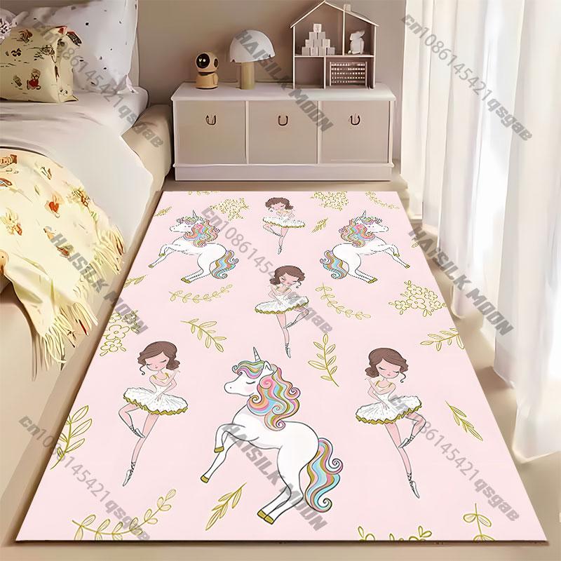 Unicorns Ballerinas Flowers Elegance Carpet Yoga Living Room Room Decor Children's Crawling Mat Doormat Area Rug
