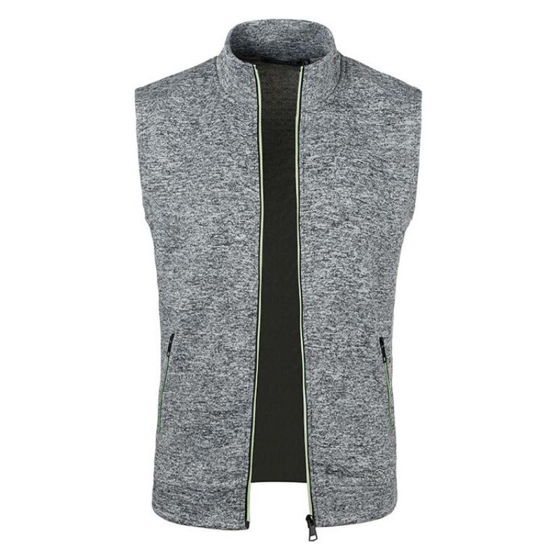 Mens Slim Fit Knit Fleece Zip Up Vest With Pockets