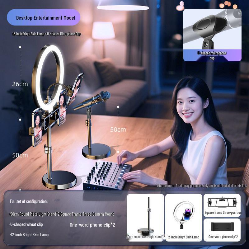 Floor-standing Microphone and Phone Stand for Live Streaming and Recording