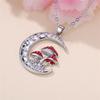 Female Red Enamel Moon Mushroom Pendant Necklace Vintage Silver Color Wedding Jewelry For Women