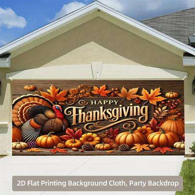 Thanksgiving Garage Door Banner - Thanksgiving Decoration with Turkey Pumpkin and Autumn Leaf Patterns