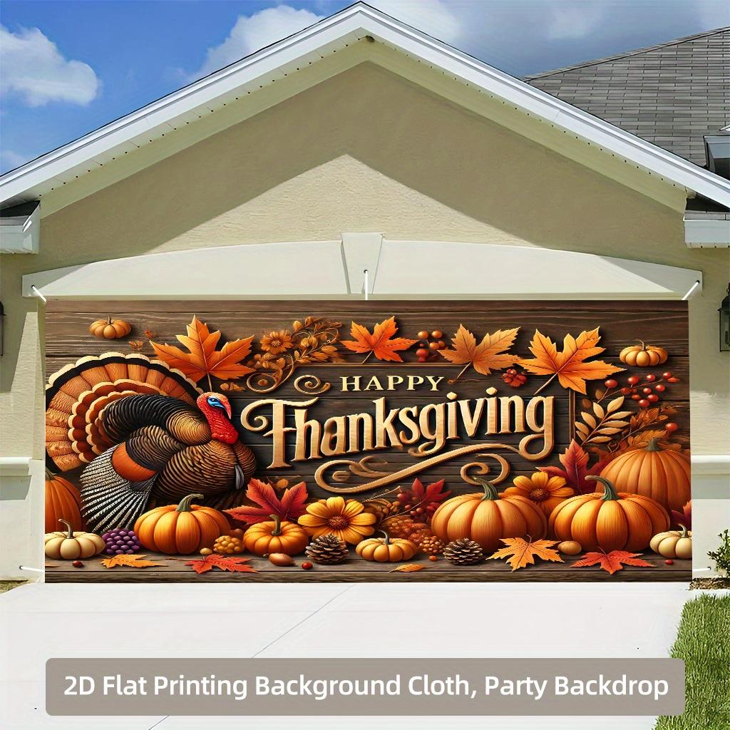 Thanksgiving Garage Door Banner - Thanksgiving Decoration with Turkey Pumpkin and Autumn Leaf Patterns 180X110