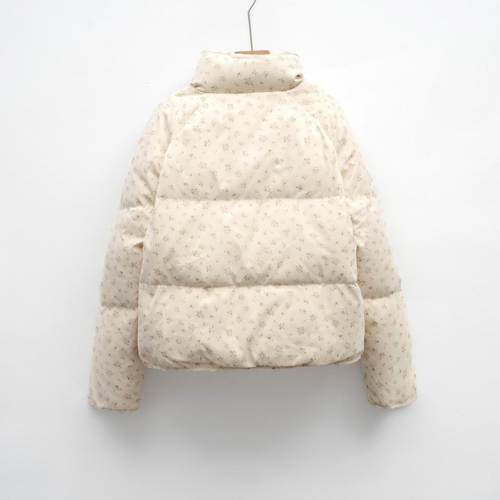 Winter New Stand-up Collar Small White Duck Down Jacket Short Bread Jacket Small Floral Down Jacket Women