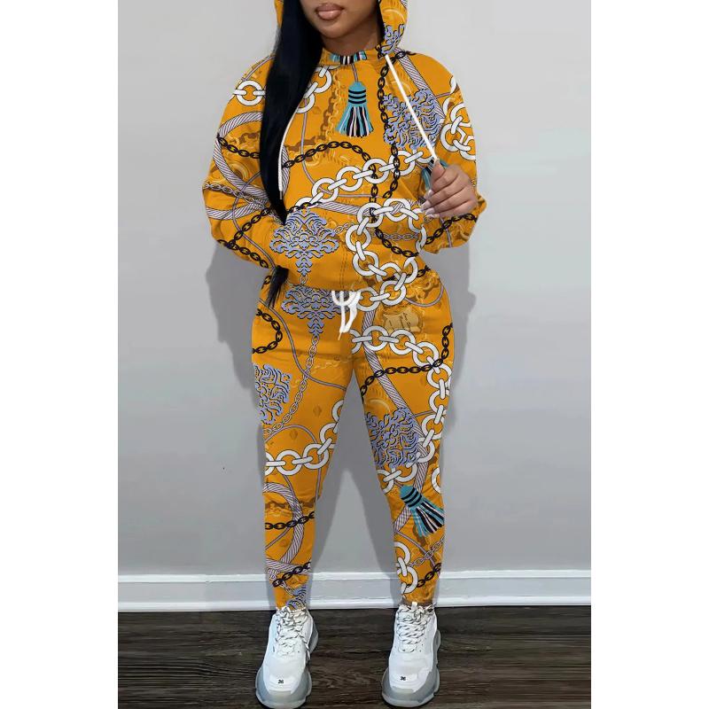 New Autumn And Winter Casual Sportswear Set Hoodie Sweater Set Women'S Chain Printing