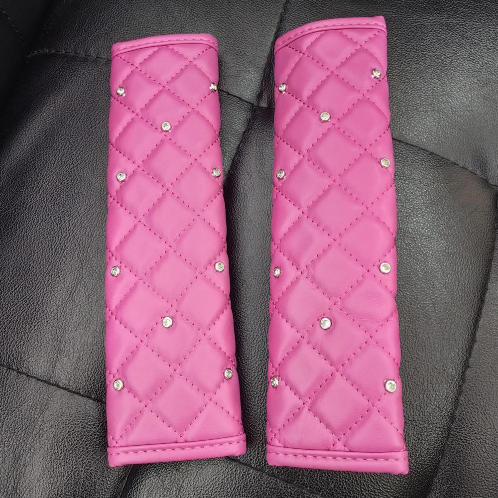 2pcs Soft Leather Universal Car Safety Seat Belt Cover Diamond Crystal Auto Shoulder Pad Styling Car Interior Accessories