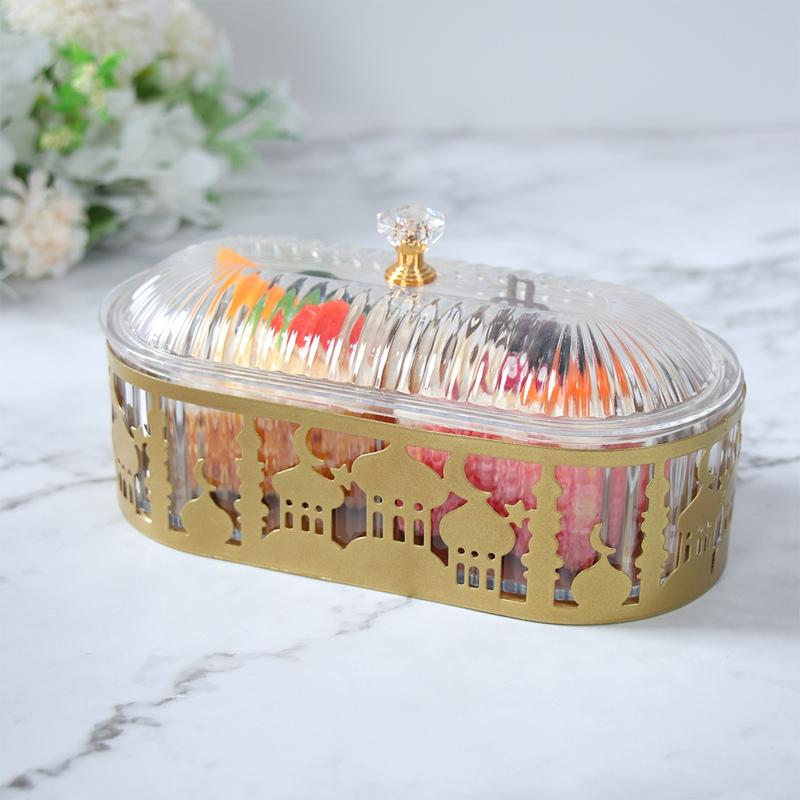 1Pcs Ramadan Festival Candy Snack Storage Box Eid Candy Snack Jar Plastic Metal Candy Box For Wedding Party Home Room Decoration