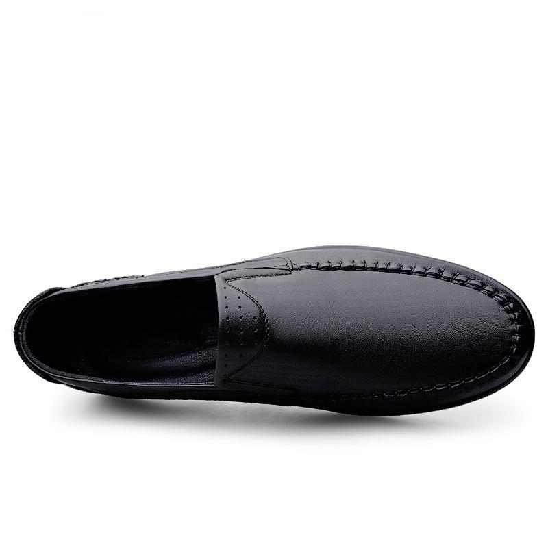 Men's Cross-Season Breathable Leather Casual Shoes - Perforated Cowhide for Middle-Aged Dads, Available in Large Sizes.