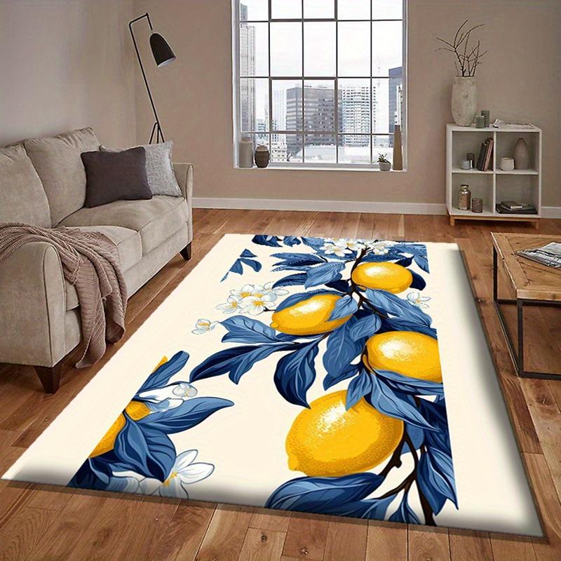 Luxury Crystal Velvet Lemon Floral Non Slip Chair Mat Polyester Home Decor Rug for Living Room Bedroom Large Size