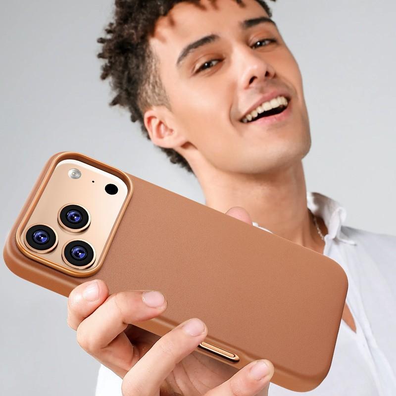Plain Leather Case For iPhone 17 Air 16 15 14 Plus 13 Magnetic Cover For Magsafe Cover