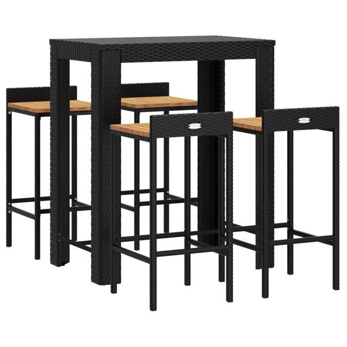 VidaXL Garden Bar Set 5 Pcs Black Poly Rattan/solid Acacia Wood, Bar Table Set, Pub Set, Set 3187708
