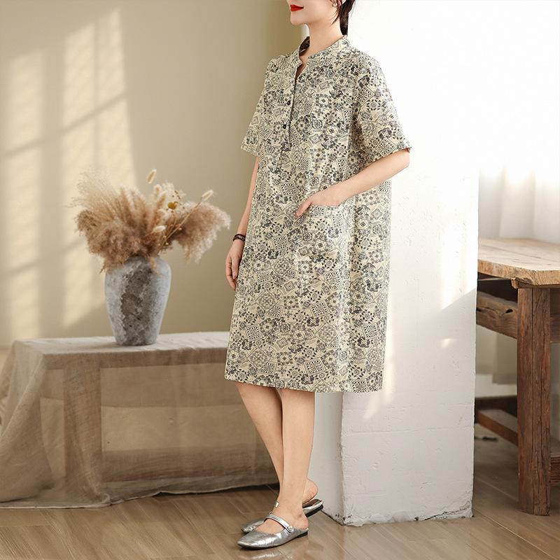 

Реальное фото Лето Новинка Большой размер Прямая юбка Тонкое хлопково-льняное платье Женская одежда M абрикосовый