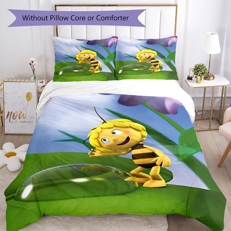 3pcs maya the bee Bedding Set Duvet Cover Closure Includes 1 Duvet Cover & 2 Pillowcases, Soft and Comfortable for All Seasons.