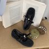 French Small Fragrant Mary Jane Shoes 2025 Velvet Warm Round Head Shallow Mouth with Skirt Knot Pearl Evening Shoes