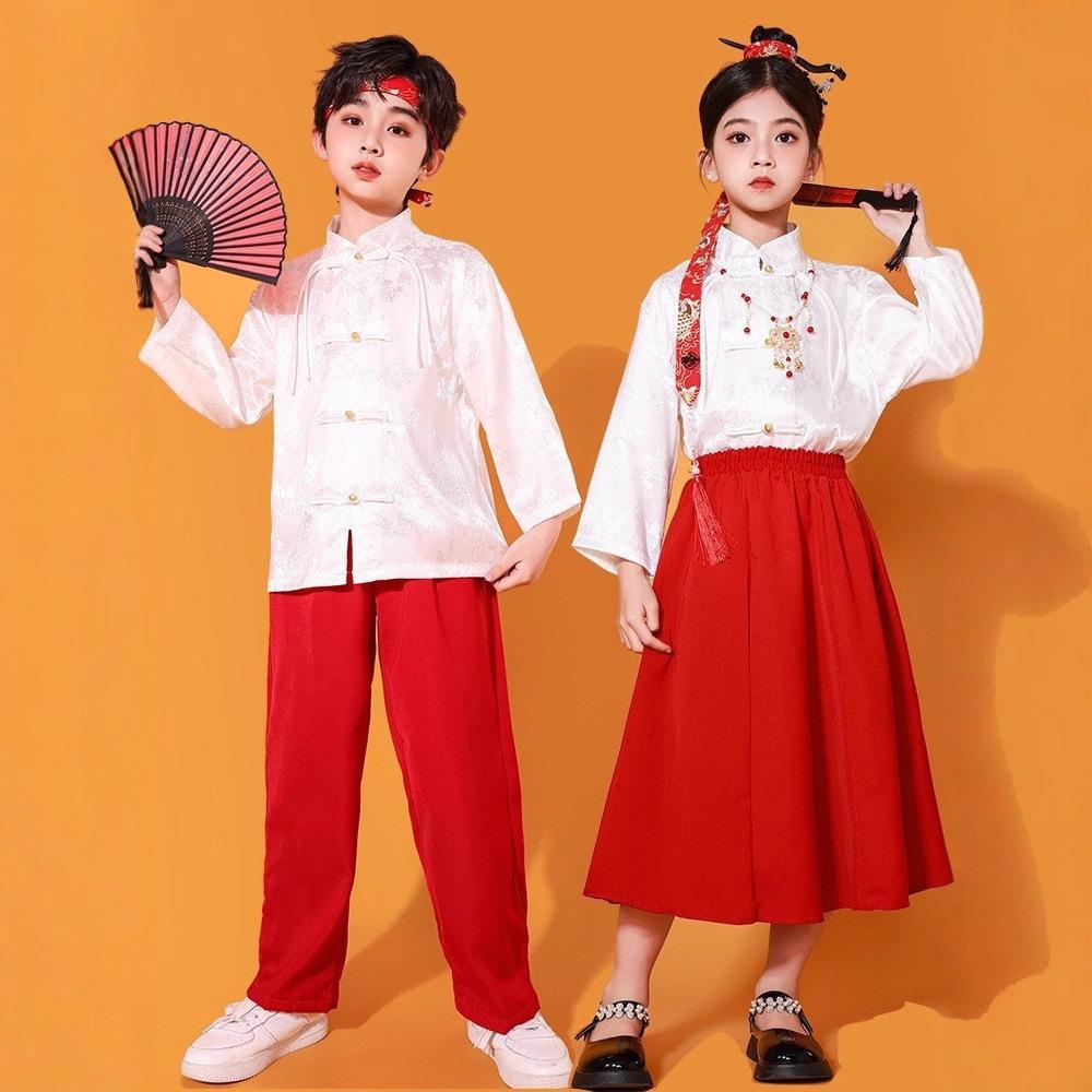 Children's Hanfu National Day Performance Costume - Boys' and Girls' Traditional Chinese Attire for Recitation and Chorus