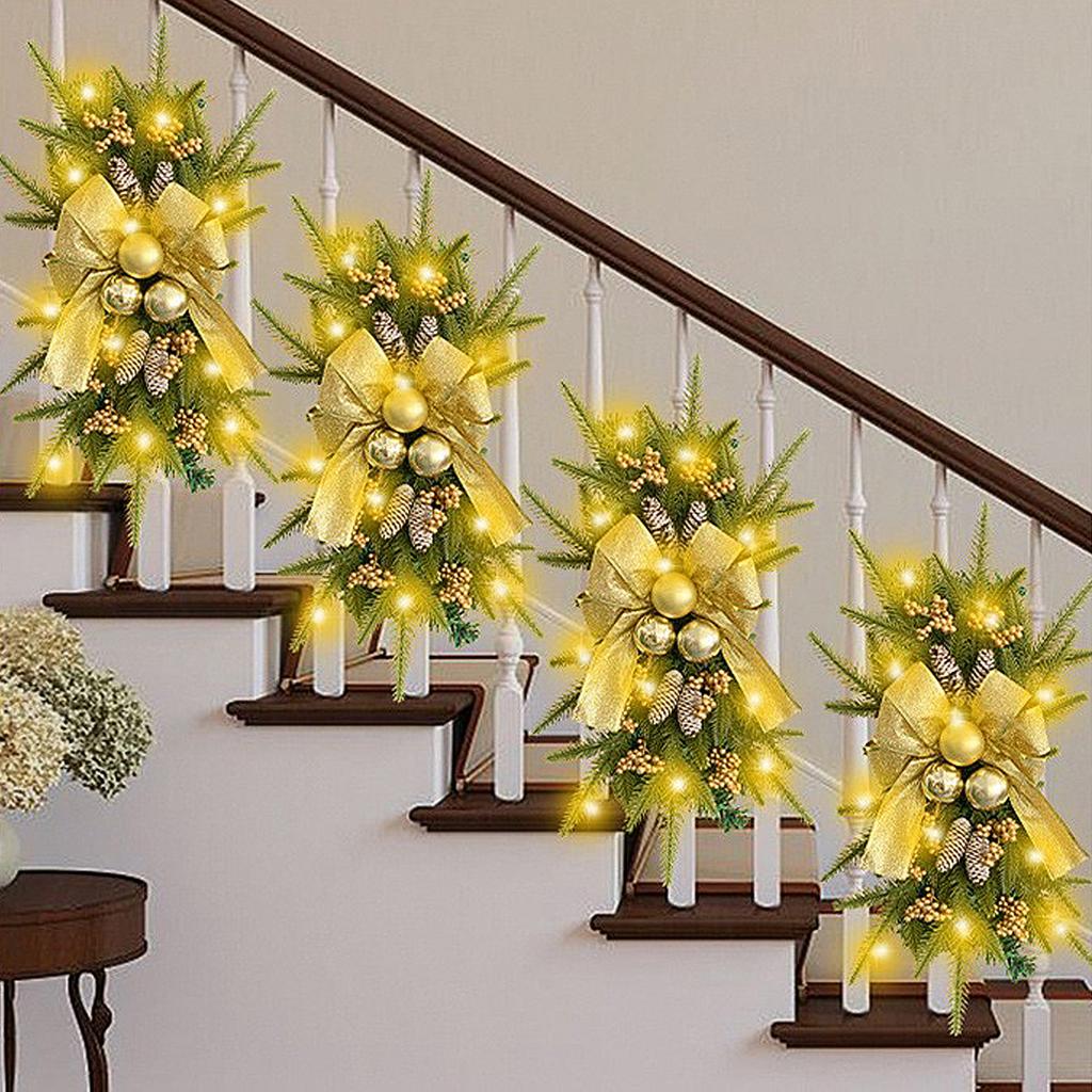 Xmas Artificial Swag Prelit Stairway Front Door Wall Window Swag for Indoor Outdoor